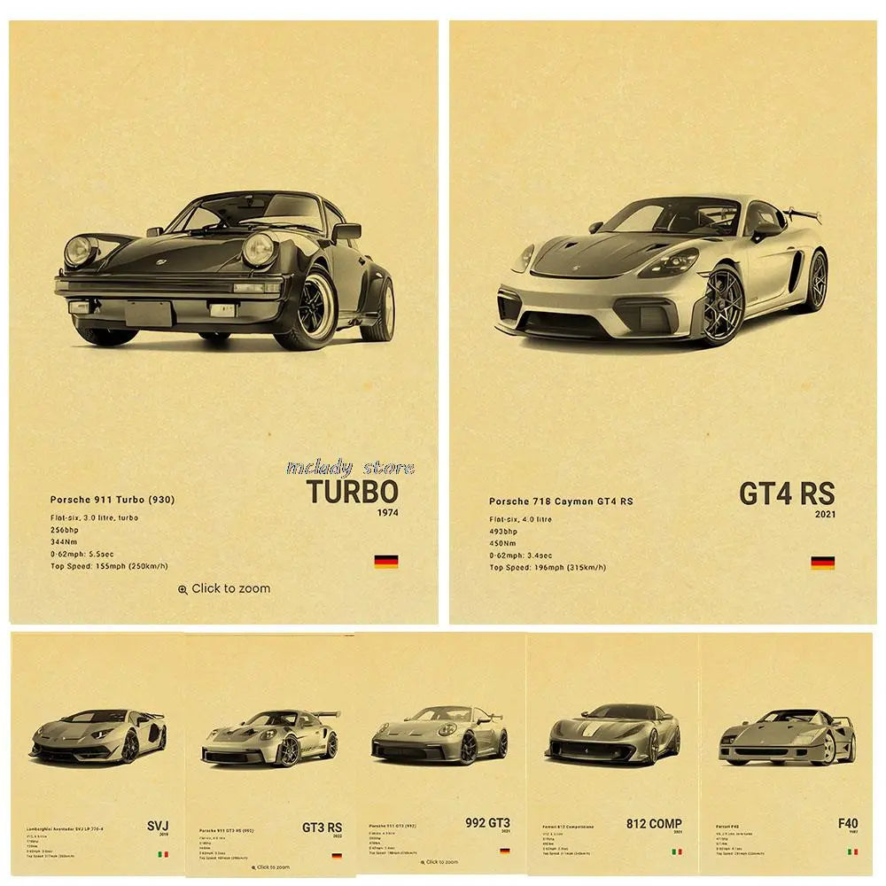 Vintage Classic Car Posters - Home Decor