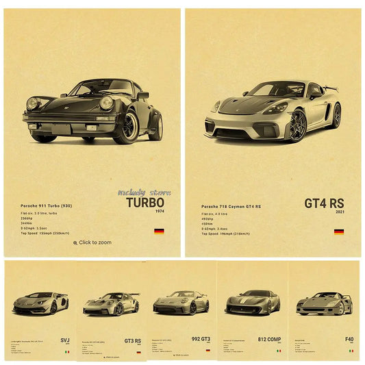 Vintage Classic Car Posters - Home Decor